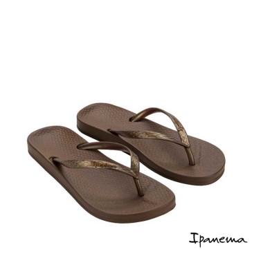 Chancla Ipanema marrón anatómica mujer con tiras doradas