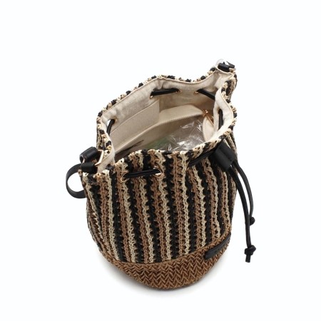 bandolera rafia mujer asa larga ajustable negro camel estilo bombonera