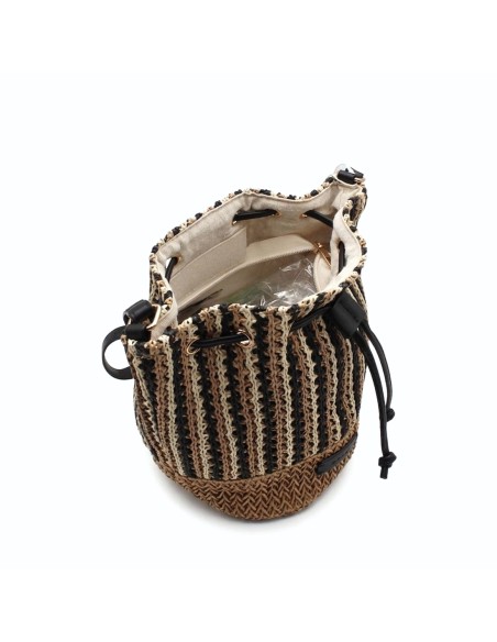 bandolera rafia mujer asa larga ajustable negro camel estilo bombonera