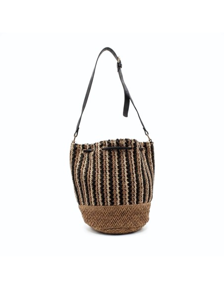 bolso rafia multicolor mujer formato saco cierre cordon y cremallera