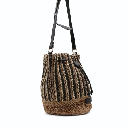bolso mujer rafia trenzada multicolor vista lateral asa larga regulable