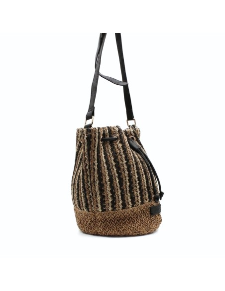 bolso mujer rafia trenzada multicolor vista lateral asa larga regulable