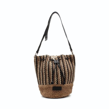 bolso bombonera rafia multicolor mujer cordon frontal natural camel negro