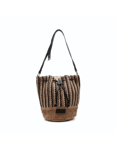 bolso bombonera rafia multicolor mujer cordon frontal natural camel negro