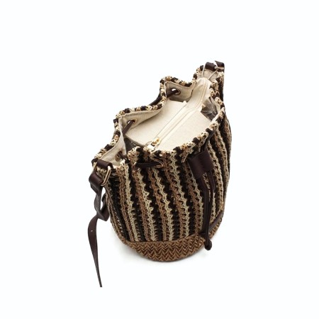Interior bolso bombonera rafia mujer con cremallera y bolsillos