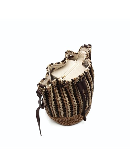 Interior bolso bombonera rafia mujer con cremallera y bolsillos