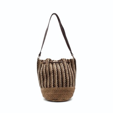 Bolso bombonera rafia mujer camel natural parte trasera