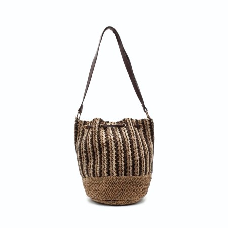 Bolso bombonera rafia mujer camel natural parte trasera