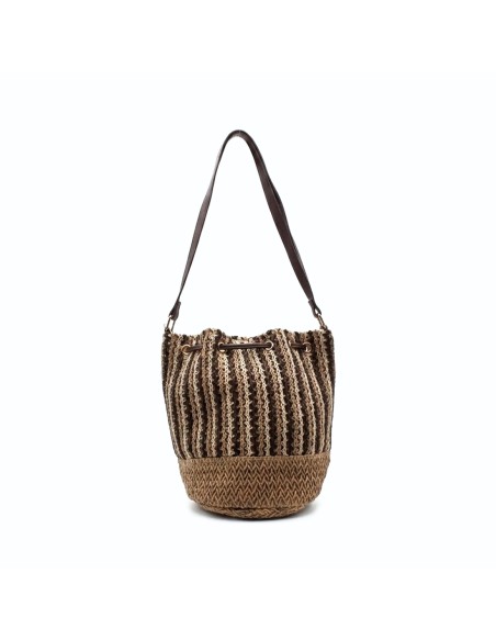 Bolso bombonera rafia mujer camel natural parte trasera
