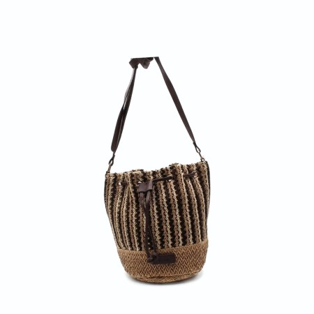 Bolso rafia mujer camel natural con asa larga ajustable vista frontal