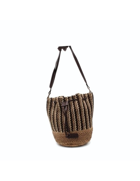 Bolso rafia mujer camel natural con asa larga ajustable vista frontal