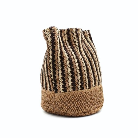 Bolso mujer rafia trenzada camel natural con detalles marrón tres cuartos