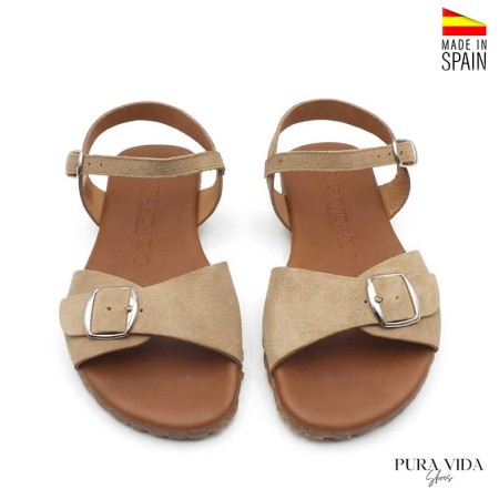sandalias mujer serraje beige vista superior par