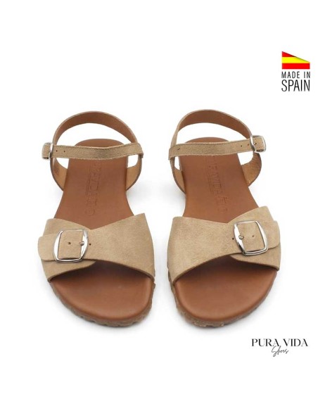 sandalias mujer serraje beige vista superior par