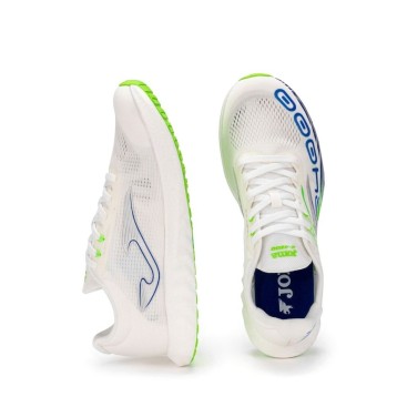 Zapatillas running Joma R4000 blancas con detalles azul y verde vista superior