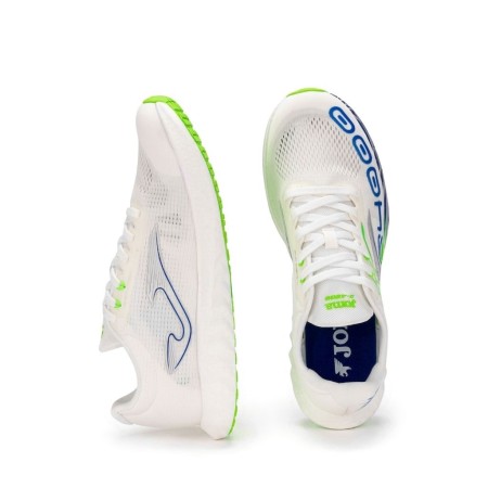 Zapatillas running Joma R4000 blancas con detalles azul y verde vista superior