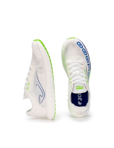 Zapatillas running Joma R4000 blancas con detalles azul y verde vista superior