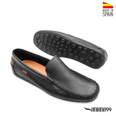 mocasin hombre negro piel flexible