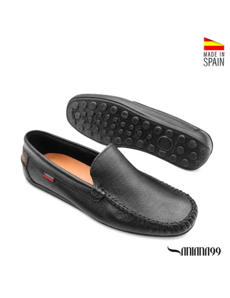 mocasin hombre negro piel flexible