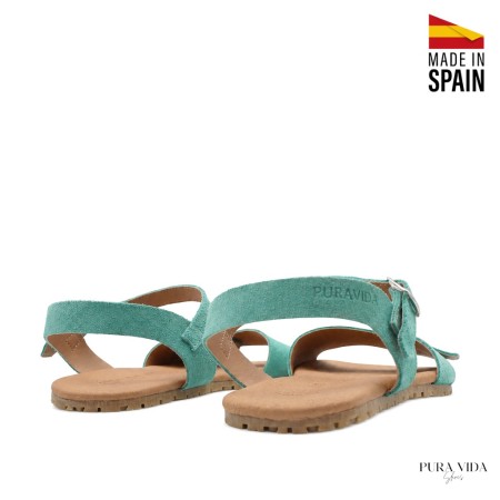 sandalias barefoot mujer turquesa perfil lateral pulsera tobillo