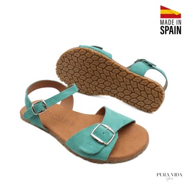 sandalias barefoot serraje turquesa mujer vista en diagonal