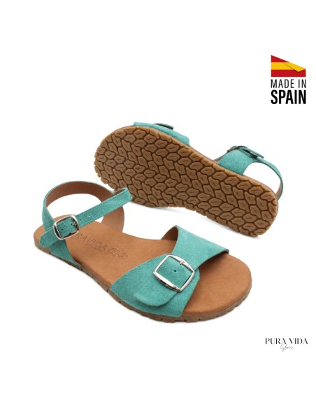 sandalias barefoot serraje turquesa mujer vista en diagonal