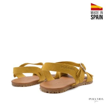 sandalias barefoot mujer ocre pulsera tobillo perfil lateral
