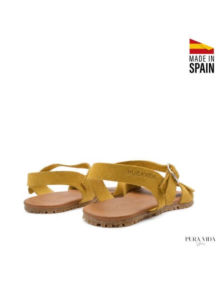 sandalias barefoot mujer ocre pulsera tobillo perfil lateral