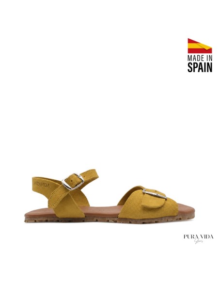 sandalias mujer barefoot ocre puntera ancha detalle hebilla