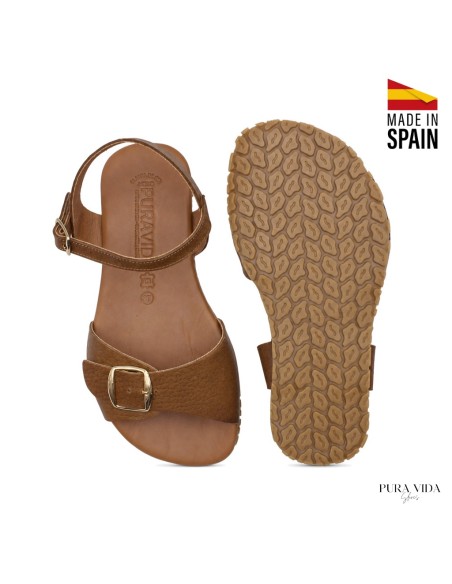Sandalia barefoot mujer piel marrón Pura Vida vista superior y suela