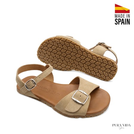 sandalias barefoot beige detalle hebilla pala ancha