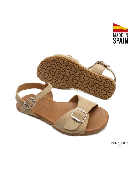 sandalias barefoot beige detalle hebilla pala ancha