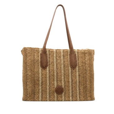 bolso shopper rafia mujer beige
