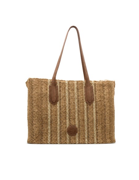bolso shopper rafia mujer beige