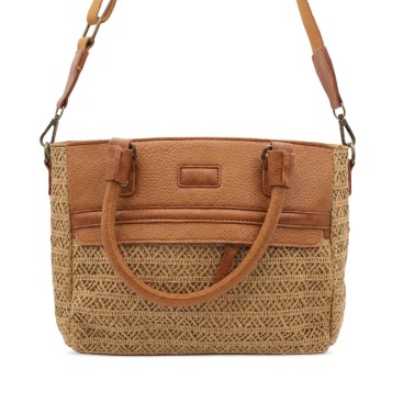 bolso trenzado camel asa larga