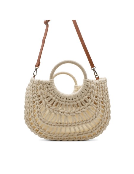 bolso macrame beige mujer