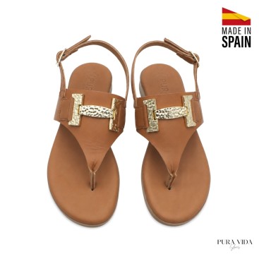 Sandalia dedo Amalfi camel de piel