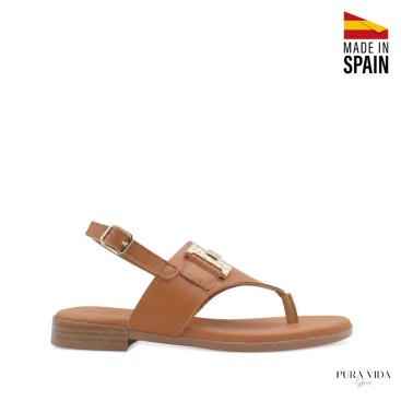 sandalia dedo plana piel camel mujer