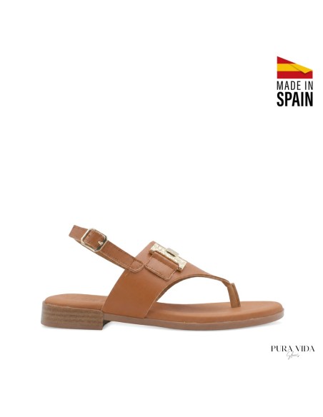 sandalia dedo plana piel camel mujer