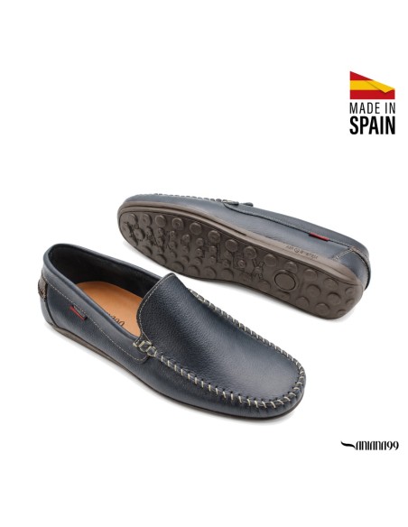 mocasin piel azul marino hombre