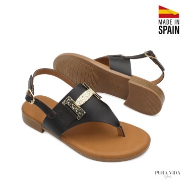 sandalia dedo marron oscuro mujer piel