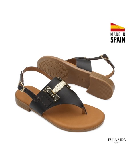 sandalia dedo marron oscuro mujer piel