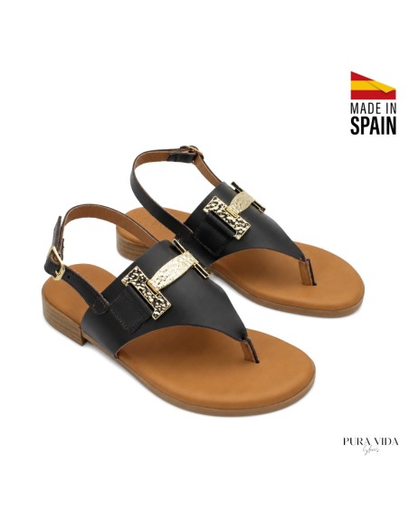 sandalia plana elegante marron oscuro