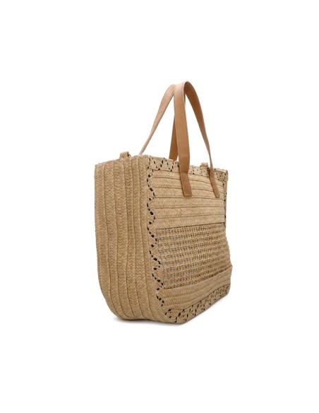 Vista lateral de bolso shopper natural de gran capacidad.