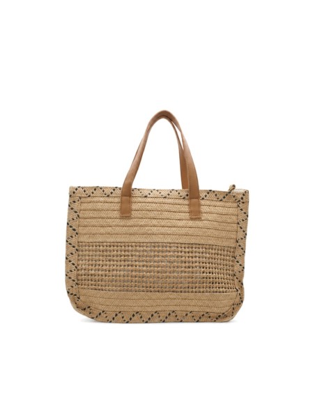 Bolso casual femenino en tonos arena con bandolera desmontable.