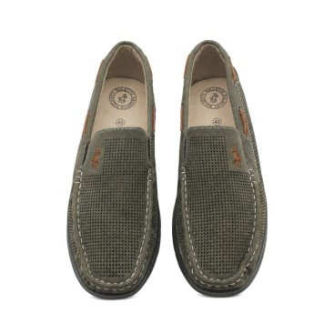 Mocasín Hombre Calado Verde Caqui