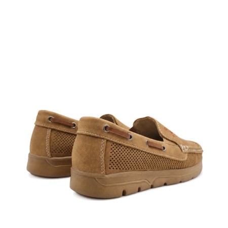 zapato casual hombre camel con cordon lateral