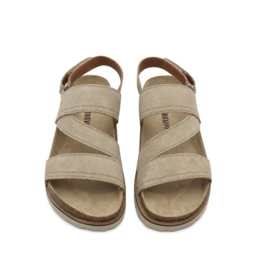 Sandalias hombre beige Santana99 de piel serraje con tiras cruzadas