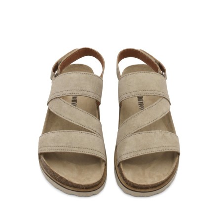 Sandalias hombre beige Santana99 de piel serraje con tiras cruzadas