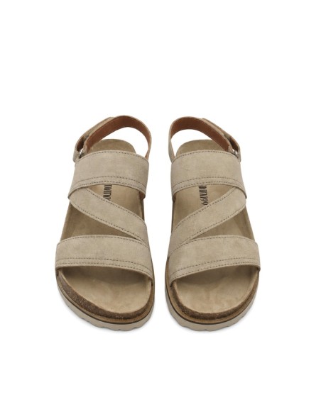 Sandalias hombre beige Santana99 de piel serraje con tiras cruzadas